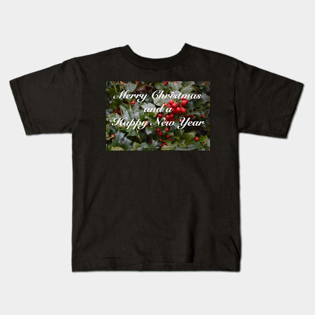 Merry Christmas Holly Berries Card Kids T-Shirt by seacucumber